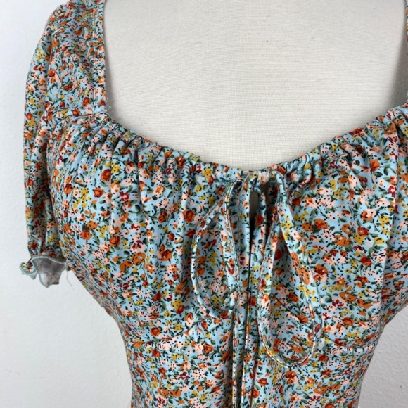 Shein Curve Floral Cropped Top 2XL Puff Sleeve Boho Peasant Country Farm Style - Picture 2 of 11